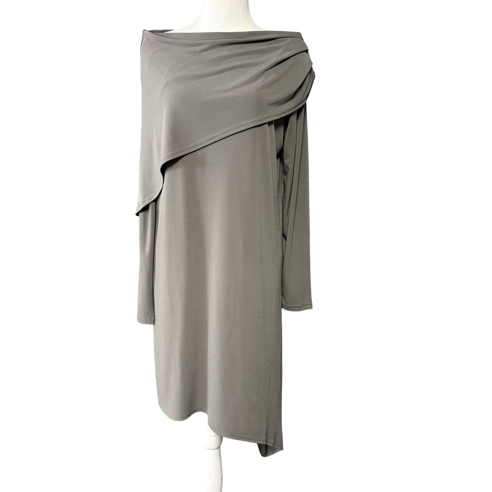 Planet Dress Womens 1 Gray Asymmetrical Off Shoulder Long Sleeve Draped Tunic‎